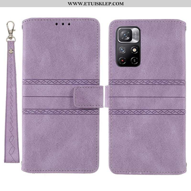 Etui Folio do Poco M4 Pro 5G Koronkowe Szwy